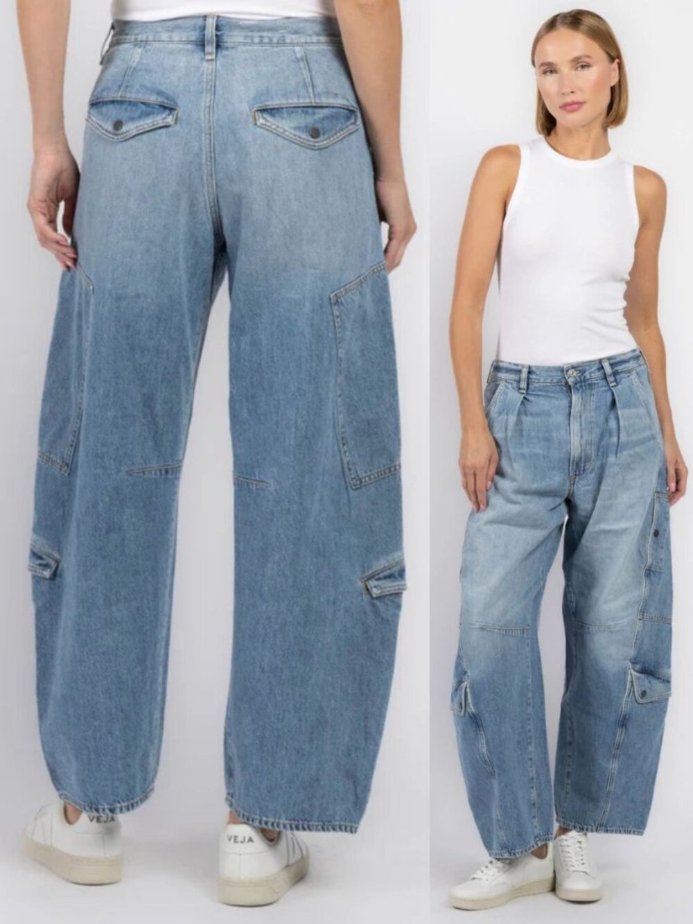 Citizens of Humanity Flight Jean Zenith Blue Cargo High Rise Barrel Leg Size 32 - Picture 2 of 9
